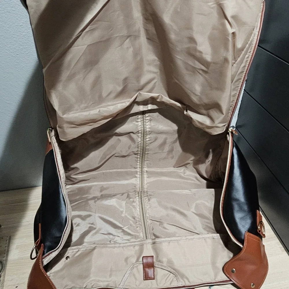Large Fold-Out Travel Garment Bag Faux Leather Tote Bag Black Brown Shoulder